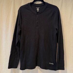 Lucky Brand Black Long-Sleeve Waffle Henley